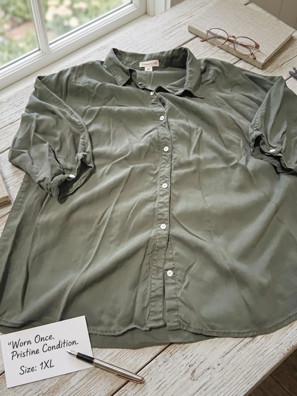 Coldwater Creek Olive Green Button-Down Shirt
